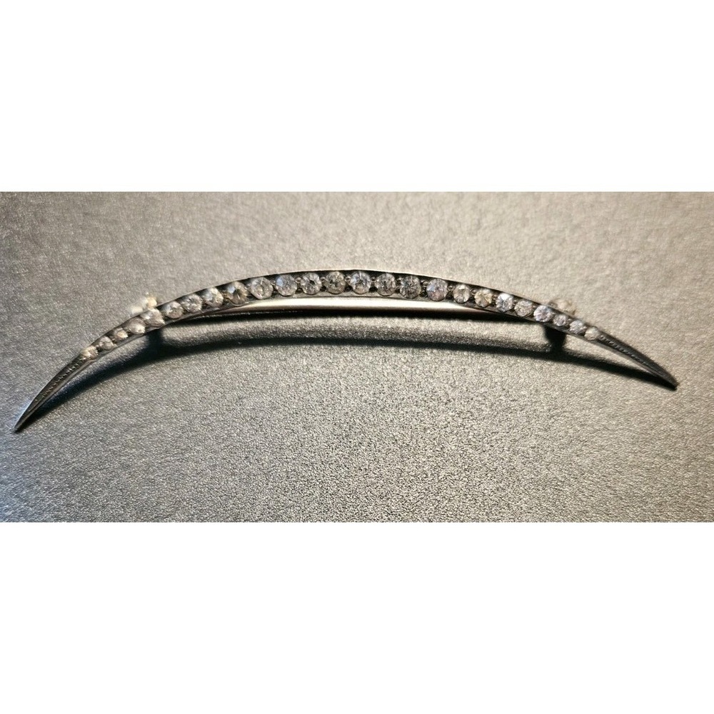 Gorgeous Vintage Crescent Shaped Brooch / ? Sterling / Rhinestones (619)